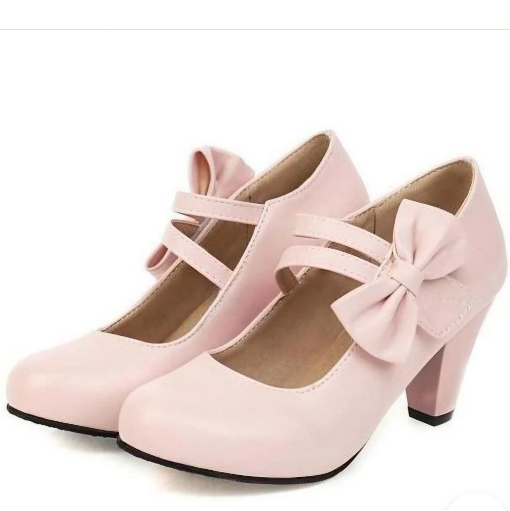 Round Toe Mary Jane Chunky Heel Pumps